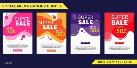 Set Social media template for discount and special offer. Modern promotion web banner for social media mobile apps. Liquid Abstract Background Template,