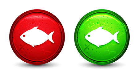 Fish icon digital geometric design round button set illustration