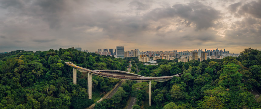 Apr 09/2019 Early morning at Henderson Waves bridge - aerial view, Singapore
