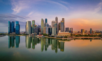 Naklejka na ściany i meble High view and reflection to the central district and tourist must see attraction in Singapore
