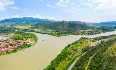 Panoramic view of Mtskheta, The Old Town Lies At The Confluence Of The Rivers Mtkvari And Aragvi....