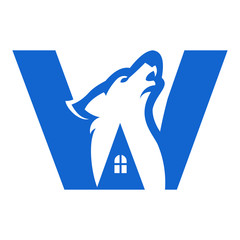 wolf and initial W home icon logo design © Qomarul