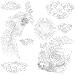 Ukraine style bird coloring book for adults vector illustration. Anti-stress coloring for adult