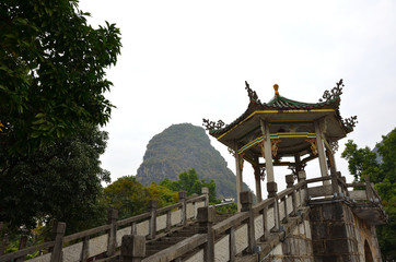 Stairs and a Traditional Construction in one of the Hills of Yangshuo, Guangxi
