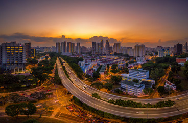 Panorama view of a residential area during sunset, Singapore southern centre, overlook the central CBD