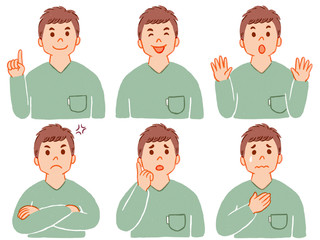 色々な表情の男性（父）-color