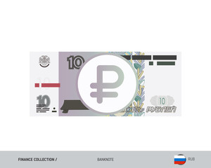 10 Russian Ruble Banknote. Flat style highly detailed vector illustration. Isolated on white background. Suitable for print materials, web design, mobile app and infographics.