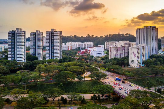 Singapore HDB Residential Area, Public Housing Near Central South Of The Lion City