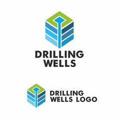 Drilling logo. Stylized well of water in the strata of the earth. Vector graphics