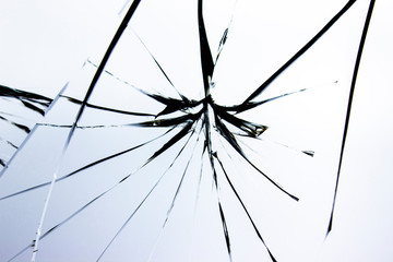 Fototapeta na wymiar Crack lines of broken glass. Cracks on the window.