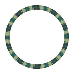 Round frame vector vintage pattern design template. Circle border designs plaid fabric texture. Scottish tartan background for collage art, gif card, handmade crafts.