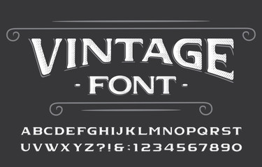 Vintage alphabet font. Old letters and numbers. Stock vector typescript for your typography design.