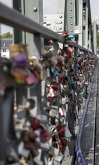 Fototapeta premium Padlocks on a bridge in Frankfurt am main, Germany.