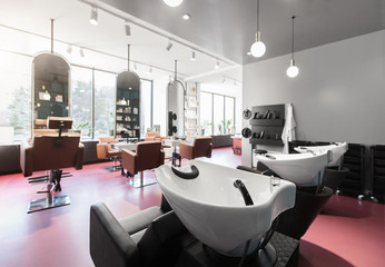 Hair salon and make up store, modern light interior - obrazy, fototapety, plakaty