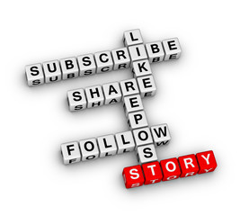 Social Media Feedback Activity Word Cloud. 3D cubes crossword puzzle on white background.