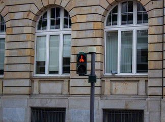 Traffic light for cyclists. Red light for bycicle lane on a traffic light. Traffic light in red for...