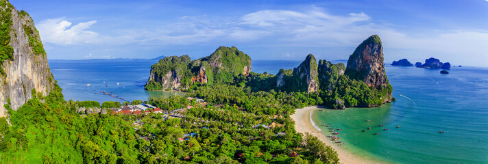 Krabi - Railay beach seen from a drone. One of Thailand's most famous luxurious beach. 