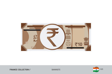 10 Indian Rupee Banknote. Flat style highly detailed vector illustration. Isolated on white background. Suitable for print materials, web design, mobile app and infographics. 