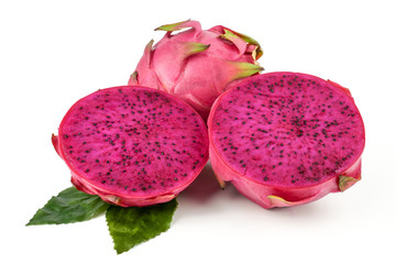 Red Dragon fruit,Pitaya or Pitahaya  isolated on a white background, fruit healthy concept