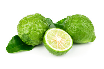 fresh bergamot fruit, Kaffir Lime, Citrus bergamia with leaf isolated on white background