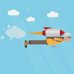 Rocket man. A man with a jetpack. Pilot, vector illustration