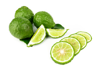 fresh bergamot fruit, Kaffir Lime, Citrus bergamia with leaf isolated on white background