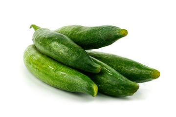 Snake gourd, Serpent gourd, Chichinda, Trichosanthes anguina Linn or cucumerina Isolated on white background. food ingredient and Healthy food for slow down aging