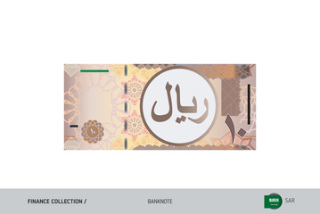 10 Saudi Arabia Riyal Banknote. Flat style highly detailed vector illustration. Isolated on white background. Suitable for print materials, web design, mobile app and infographics. 