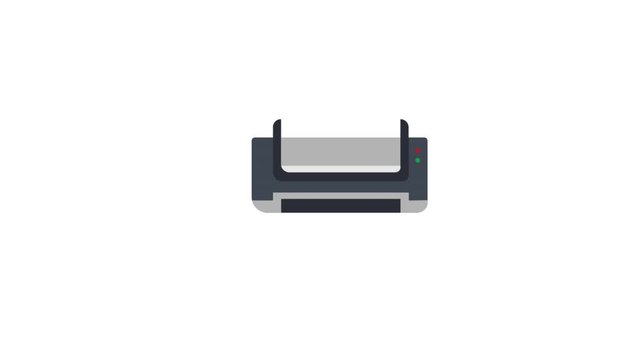 Printer. Printing documents, animation with alpha channel enabled. Cartoon
