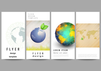 Vector layout of flyer, banner design templates for website advertising design, vertical flyer design, website decoration. Save Earth planet concept. Sustainable development global business concept.