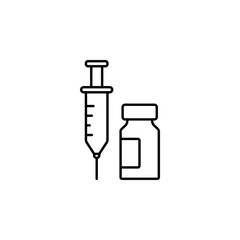 needle, bowl, drug, pill line icon on white background
