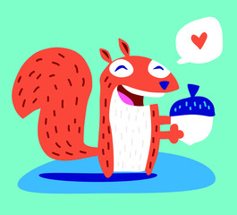 happy squirrel with his acorn