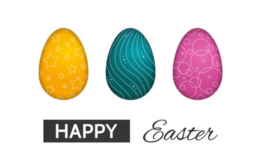 Happy Easter greeting card. Colored eggs with geometric pattern
