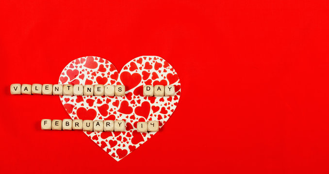 Valentine's Day lettering from cubes, red background