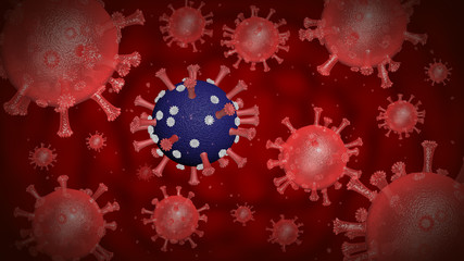 Coronavirus molecule on a dark red background. Coronavirus dangerous flu