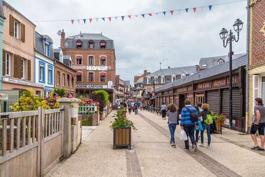 Etretat, France. Tourists on Monge street