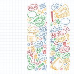 Fototapeta premium English courses. Doodle vector concept illustration of learning english language.