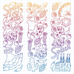 Fototapeta na wymiar Spain vector pattern. Spanish traditional symbols and objects.