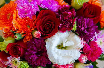 Bouquet with flower blossom. Floral background. Shallow depth photo. Soft toned colors.