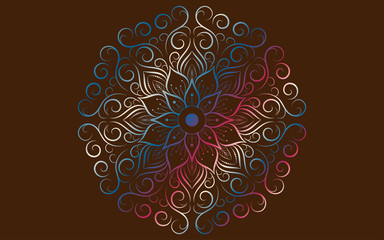 Circle pattern petal flower of mandala with multi color,Vector floral mandala relaxation patterns unique design with black background,Hand drawn pattern,concept meditation and relax 