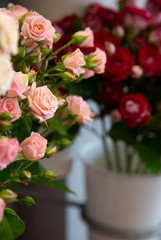 Bouquet with flower blossom. Floral background. Shallow depth photo. Soft toned colors.