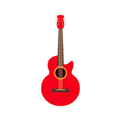 Obraz na płótnie Canvas String electric guitar isolated on white background. Cartoon musical instruments in flat style. Guitar cute icon. Vector illustration