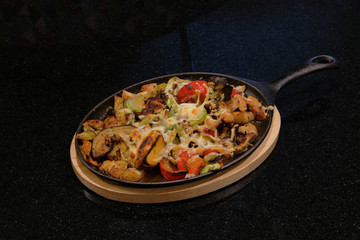 Food on a black background. Restaurant food.