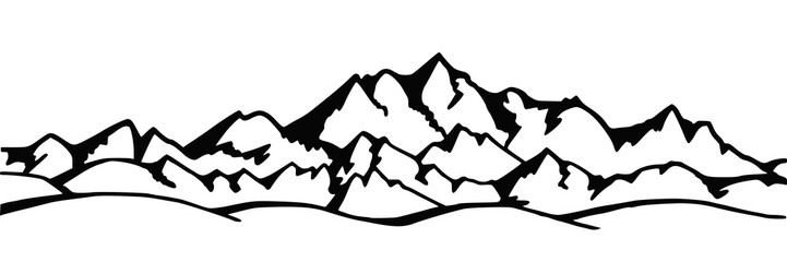 Vector sketch, a mountain range. Travel, tourism and mountaineering.