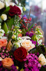 Bouquet with flower blossom. Floral background. Shallow depth photo. Soft toned colors.
