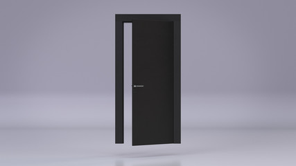3d render the modern black wooden door open slightly in the white space.
