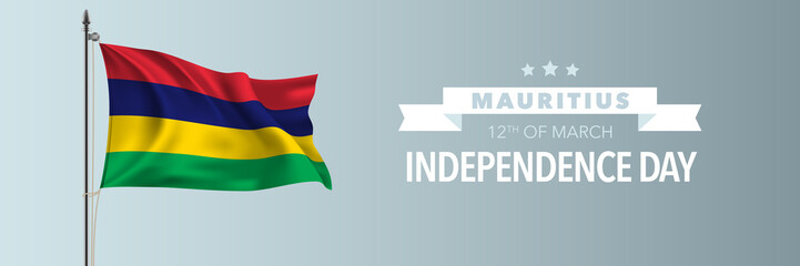 Mauritius happy independence day greeting card, banner vector illustration