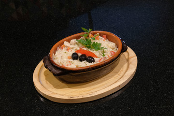 Food on a black background. Restaurant food.