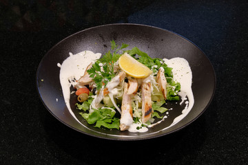 Food on a black background. Restaurant food.