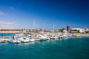 Wandcirkels Canarische Eilanden Marina with lighthouse,  Caleta de Fuste, Fuerteventura, Canary Islands, Spain, Europe  © Reise-und Naturfoto